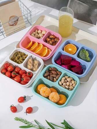 4pcs A Very Delicate And Cute Set Of Snack Boxes, Suitable For Holding Various Types Of Food, Fruits, Snacks, And Fried Items. It Is Convenient To Carry, The Bento Box Can Be Reused, And It Is Microwave , Making It Suitable For School, Work, And Travel.