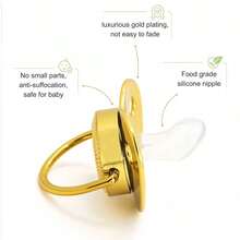 1 Pack Newborn Luxury Silicone Pacifier With Shiny Gems, Gold Baby Pacifier With Clip