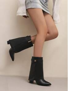 Neue Damen Spitze Zehen Plateau Absatz Knöchel Stiefel, Reißverschluss Verschluss Kurze Stiefel mit Falten, Retro Western Stil Reitstiefel, Modische Stiefel für Frauen