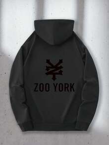 Nuevo diseño de patrón de letras de moda, patrón de moda de bolsillo canguro, sudadera con capucha cómoda para hombres con estampado en la parte delantera y trasera - Negro - Ver 4