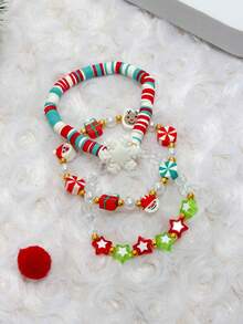 3pcs/6pcs Girls' Snowflake, Santa Claus, Star Shaped Polymer Clay Beaded Charm Bracelet, Suitable For Christmas Party, Best Friends, Sisters, Assorted Polymer Clay - Multicolor - View 4