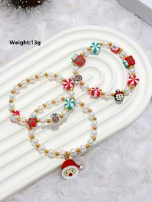 3pcs/6pcs Girls' Snowflake, Santa Claus, Star Shaped Polymer Clay Beaded Charm Bracelet, Suitable For Christmas Party, Best Friends, Sisters, Assorted Polymer Clay - Multicolor - View 7