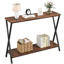 Consola estrecha, mesa de sofá pequeña, mesa de entrada de dos niveles con estantes detrás del sofá, estante de exhibición para la entrada, para sala de estar, dormitorio, vestíbulo, pasillo, recibidor. - Granate - Ver 1