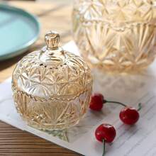 Muroi Mono 1 件奢华、复古、高端玻璃化妆品展示托盘，皇冠形浮雕复古水晶容器，咖啡玻璃糖果储物罐，密封罐，适用于假日海滩、浴室收藏、卧室收藏，大容量 - 彩色 - 查看 3