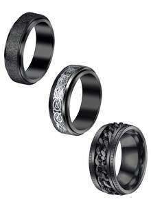 CIZME 3 件装旋转环，缓解焦虑，不锈钢抗焦虑环，可旋转旋转环，清凉减压，男女通用，尺寸 6/7/8/9/10 - 多色-3pcs - 查看 20