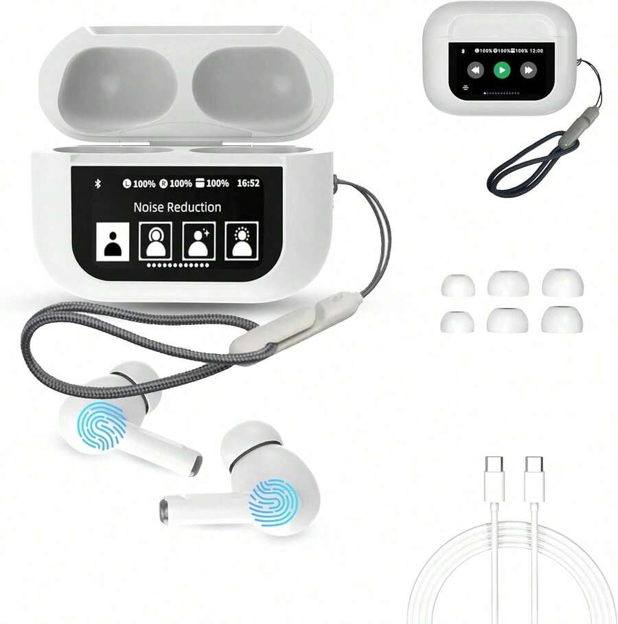 A9 Pro Auriculares Bluetooth, audífono inalámbrico inteligente con pantalla táctil, reducción de ruido activa dual ANC+ENC, compatible con iOS/Android