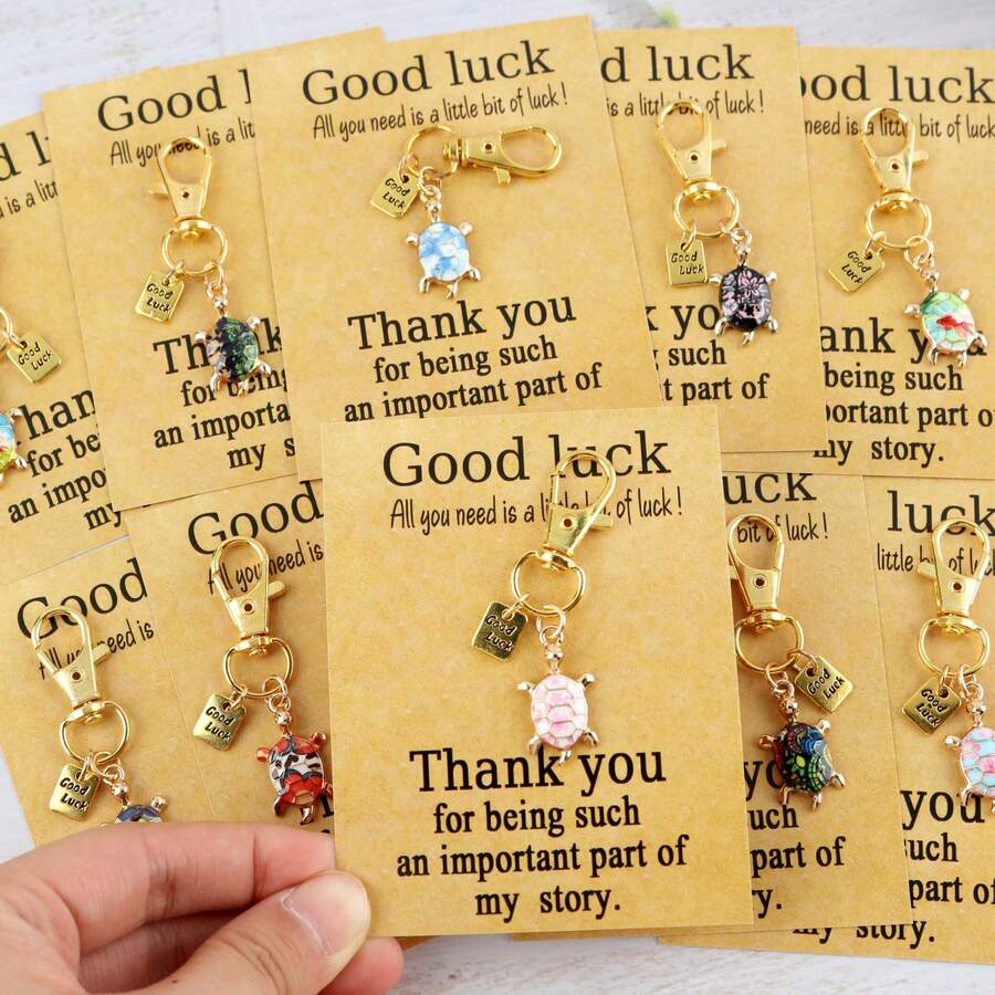 7/8/10件套可爱海龟钥匙扣，带刻有“好运”字样的吊坠，附赠幸运贺卡，非常适合作为感谢礼物、生日礼物、派对礼品、节日礼物，也适合旅行、度假、聚会等场合。 - 紅色 - 查看 1