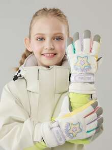 1 Pair Kids Cartoon Pattern Winter Warm Outdoor Sports Snow Ski Gloves, Waterproof And Windproof