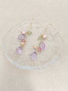 2 piezas Pendientes elegantes y de moda de mujer con borlas y cristales morados de imitación, adecuados para fiestas, viajes y vacaciones como regalo de joyería