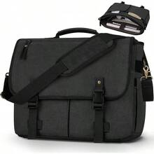 Lubardy Portafolios para Hombre Gran Capacidad Portafolio para Laptop 15.6 Pulgadas Maletín Hombre Maletin Laptop Lona con Bandolera Ajustable,Negro - Negro - Ver 13