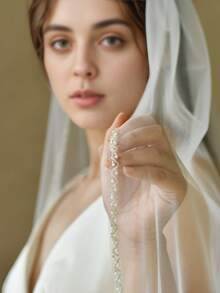 Voile de mariée fait main avec perles, pendentifs et peigne à cheveux, accessoire de cheveux de mariage élégant - V32 - Voir 3