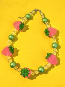 1pc Pineapple, Strawberry, Apple Beaded Pendant Colorful Necklace, Fashion Necklace Accessory, Holiday Gift