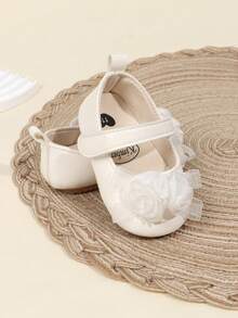 1 Paar Mädchen Blumen PU Klettverschluss Design flache süße Prinzessinnen Schuhe, geeignet zum Krabbeln, erste Schritte, Taufe, Frühling/Herbst