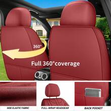 5 Seats Premium Nappa Leather Car Seat Covers Full Set Front Back Rear Cushion Full Wrapped Protector Universal Fit For Most Cars SUV Truck Interior Decoration Protection Auto Accessory Easy To Clean - Đỏ - Xem 5