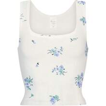 Women Rib Tank Top Padded Workout Top Square Neck Crop Tank Fitted Basic Cami Tops - Floral Forget-me-not Blue - View 2