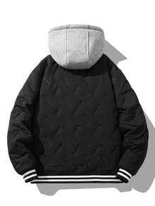 1 Stück Herren minimalistische, bequeme Jacke mit Reißverschluss, Kontrast-Farbdetails, thermisch gefüttert, Kordelzug-Kapuze, Lässig, für Herbst/Winter