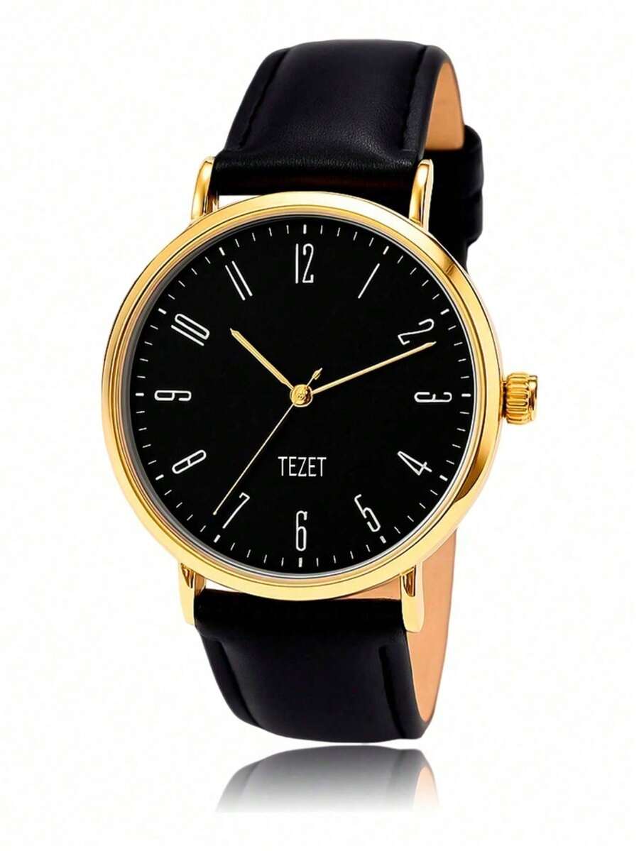 Men's Watch With Leather Strap And Metal Original Launch - Gold/Black - View 1