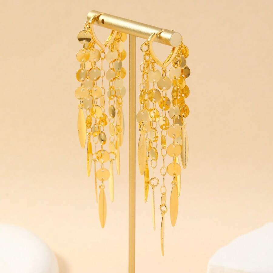 1 pereche cercei lungi cu ciucuri și moda europeană și americană pentru femei - Aur - Vizualizare 1