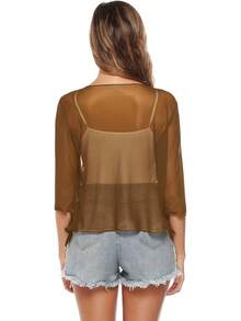 Aiboria Womens 3/4 Sleeve Shrug Sheer Mesh Bolero Tie Front Cropped Cardigan S-XXL - màu nâu - Xem 5