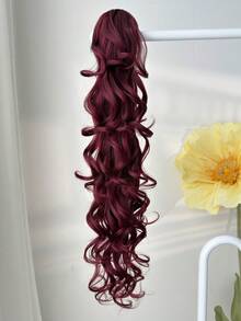 Accessorio per capelli a forma di artiglio per coda di cavallo, colore rosso vino, parrucca sintetica a onde profonde resistente al calore da 28 pollici, adatta per feste di Natale, Ognissanti e uso quotidiano delle donne