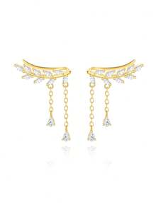 1Pc Leaf Tassel Pendant 925 Sterling Silver Drop Earring Vintage Minimalist Jewelry Wedding Party Jewelry Gift For Her Fine Jewelry