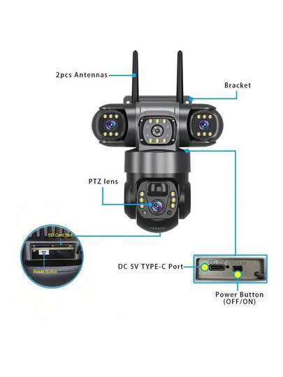 V380Pro Wireless Remote Camera, 2.4GHz WiFi Outdoor Solar Powered Surveillance 360° No Dead Angle View, 15MP HD, Dual Way Audio, Motion Tracking, Alarm Push, Outdoor, Sports Field, Ranch, Garden Other Monitoring, Built In Battery Pack, Panel Year Round Uninterrupted Operation view 4