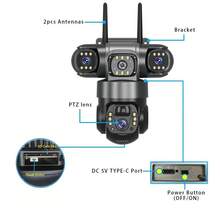 V380Pro Wireless Remote Camera, 2.4GHz WiFi Outdoor Solar Powered Surveillance Camera, 360° No-Dead-Angle View, 15MP HD, Dual-Way Audio, Motion Tracking, Alarm Push, Suitable For Outdoor, Sports Field, Ranch, Garden And Other Wireless Monitoring, Built-In Battery Pack, Solar Panel Powered For Year-Round Uninterrupted Operation