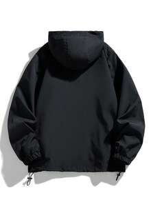 Áo khoác gió nhẹ - Áo khoác nam dài tay có mũ, kiểu dáng thường ngày, áo khoác gió nhẹ có khóa kéo, dây rút và túi, thích hợp cho các hoạt động ngoài trời và mặc vào mùa thu. - Đen và trắng - Xem 2