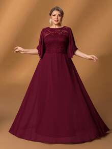 Faeriesty Mosy ​Elegant Plus-Size Round Neck Ruffled Sleeve A-Line Mother Of The Bride Dress | Lace Embellished Formal Gown For Wedding Ceremonies, Grand Galas, Upscale Banquets, Formal Dinners & Luxury Receptions​