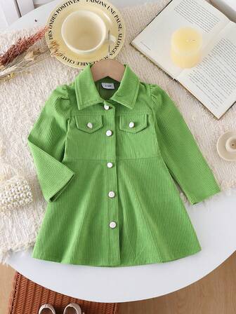 Vestido casual de niña con diseño de botones de color amigable para los ojos, versátil para uso diario y estilo escolar, para otoño/invierno