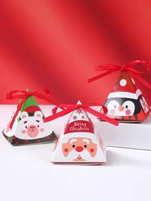 12 pièces Boîte à bonbons triangulaire de Noël, 6 styles de boîte à bonbons en papier de dessin animé avec ruban, boîte-cadeau de Noël avec Père Noël