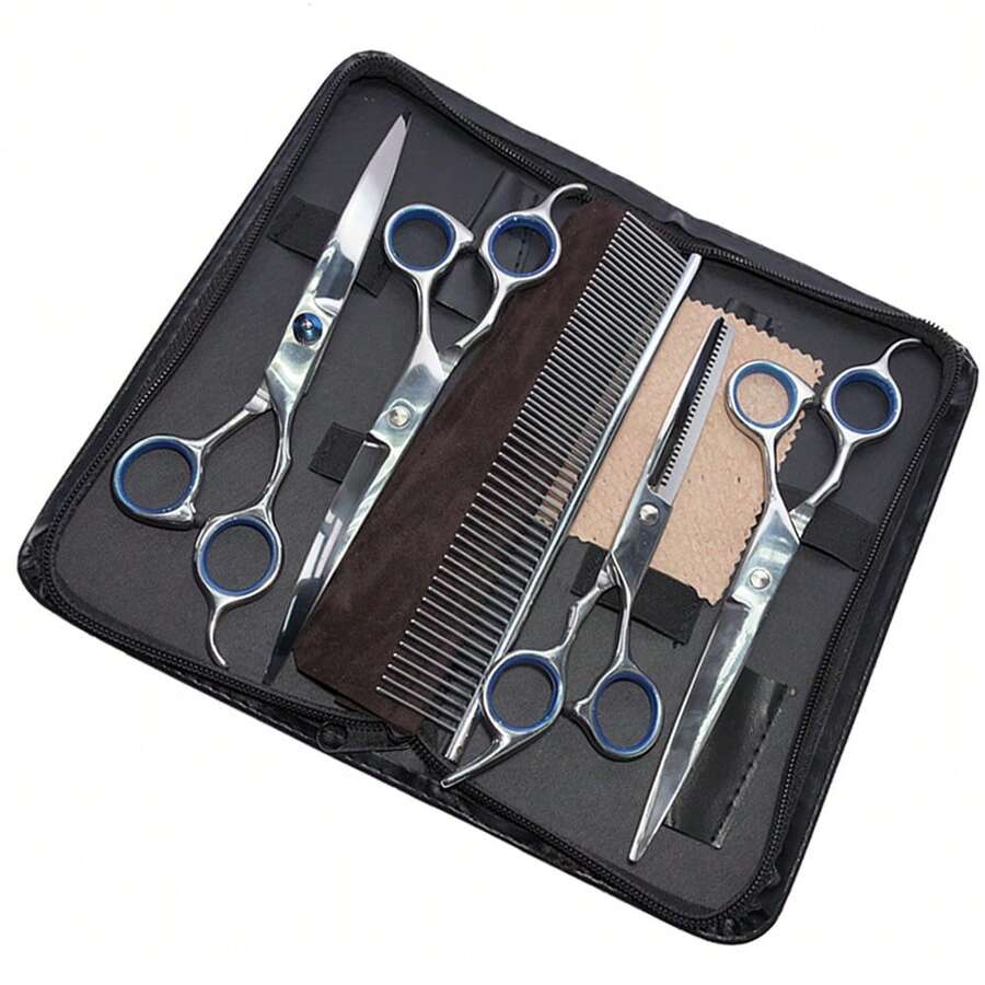 7" Professional Cat Dog Pet Grooming Scissors Shear Set Hair Cutting Curved Tool - 銀色 - 查看 1