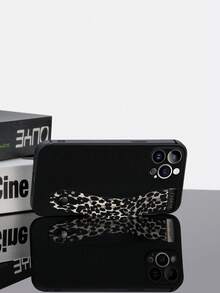 1pc Black TPU & Tortoiseshell Pattern Wristband Shockproof Full Coverage Phone Case Compatible With IPhone,International Version, Not The Domestic Version - Multicolor - View 5