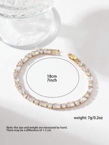 1pc Minimalist Fashion Square Zirconia Inlaid Gold-Plated Bracelet, Versatile - Gold - View 4