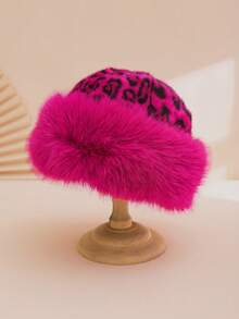 1 件女士拼色豹纹蓬松厚实保暖蒙古毛皮帽，时尚渔夫帽，适合冬季休闲、户外、通勤，冬季保暖 - 豹紋 - 查看 18