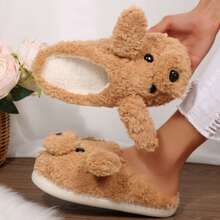 Womens Slippers Memory Foam Plush Slides Cartoon Dog Cute Winter Warm Anti Slip House - Màu Khaki - Xem 7