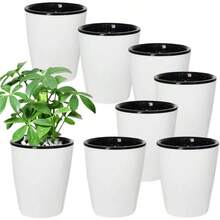 8 Pack 4 Inch Self Watering Plastic Planter With Inner Pot White Flower Plant Pot, Modern Decorative Flower Pot All House Plants, Flowers, Herbs, African Violets