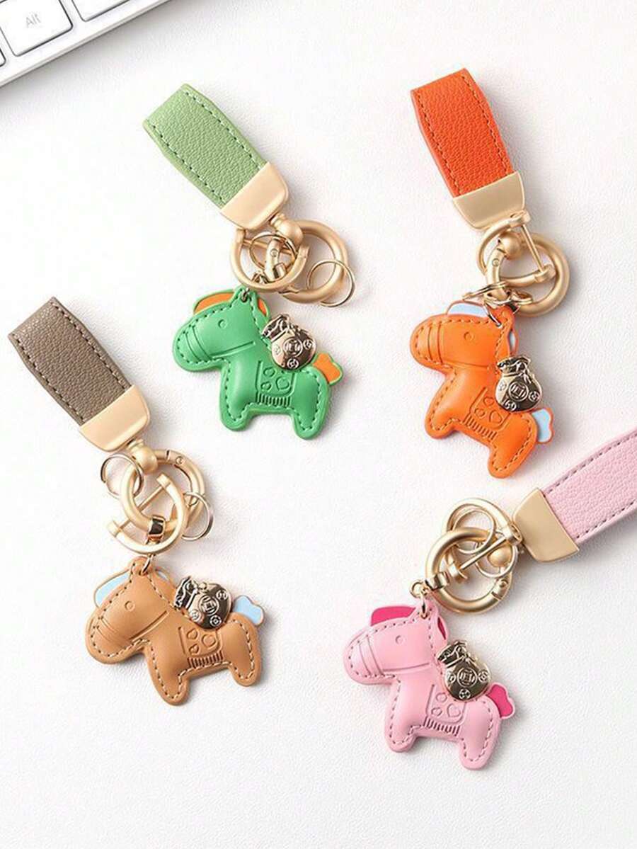 1 قطعة سلسلة مفاتيح جلدية بشكل خروف كرتوني لطيف، إكسسوار إبداعي "سيكون لديك ثروة قريبًا"، سلسلة مفاتيح حقيبة/سيارة