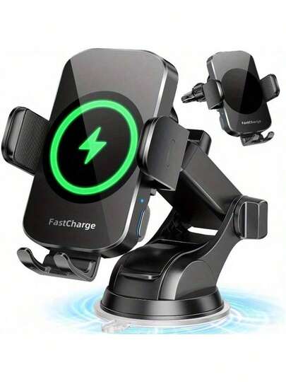 WLPower 15W Rapid Wireless Car Charger Mount - Automatic Sensing, 360 Degree Adjustable Phone Holder For Hands-Free Driving - Universal Fit For IPhone 15, 14, 13, 12, 11 Pro Max, Xs, Galaxy S24 Ultra, S23, S22, S21, S20, S10+, Valentine's Day Gifts