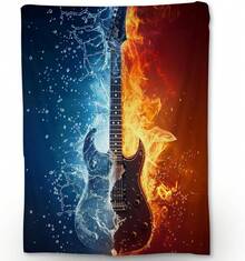 Guitar Throw Blanket, Fire & Water Design, Soft Cozy Lightweight Flannel Blankets Ideal For Couch, Bed, Travel, Outdoor & Home Decor, Warm Fluffy Fuzzy Blanket For Adults - 孔雀28 - 查看 1