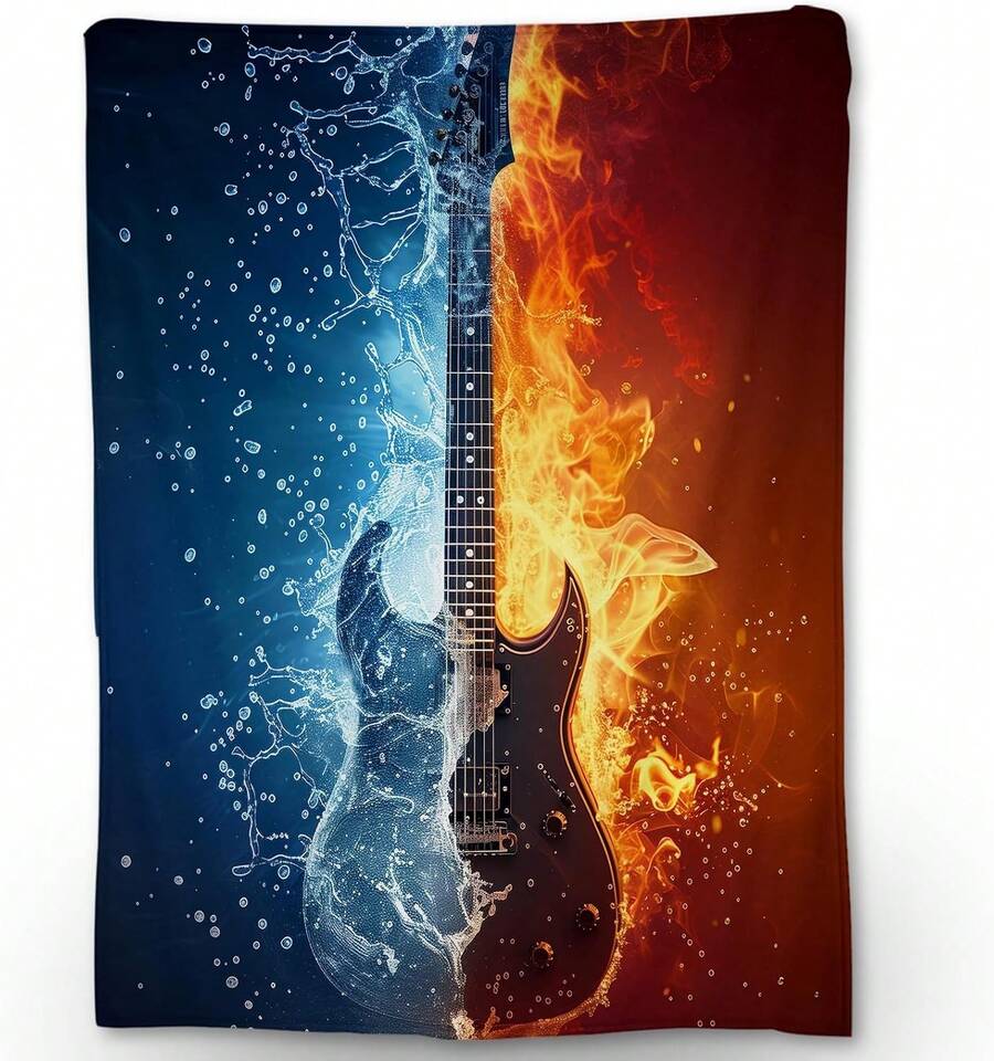 Guitar Throw Blanket, Fire & Water Design, Soft Cozy Lightweight Flannel Blankets Ideal For Couch, Bed, Travel, Outdoor & Home Decor, Warm Fluffy Fuzzy Blanket For Adults - 孔雀28 - 查看 1