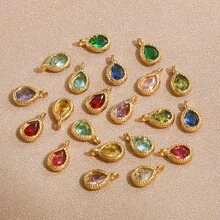 5个不锈钢金色多色玻璃水晶水滴吊坠，DIY耳环、手链饰品制作材料，女士饰品配件，DIY手工饰品 - 水滴吊墜 - 查看 1