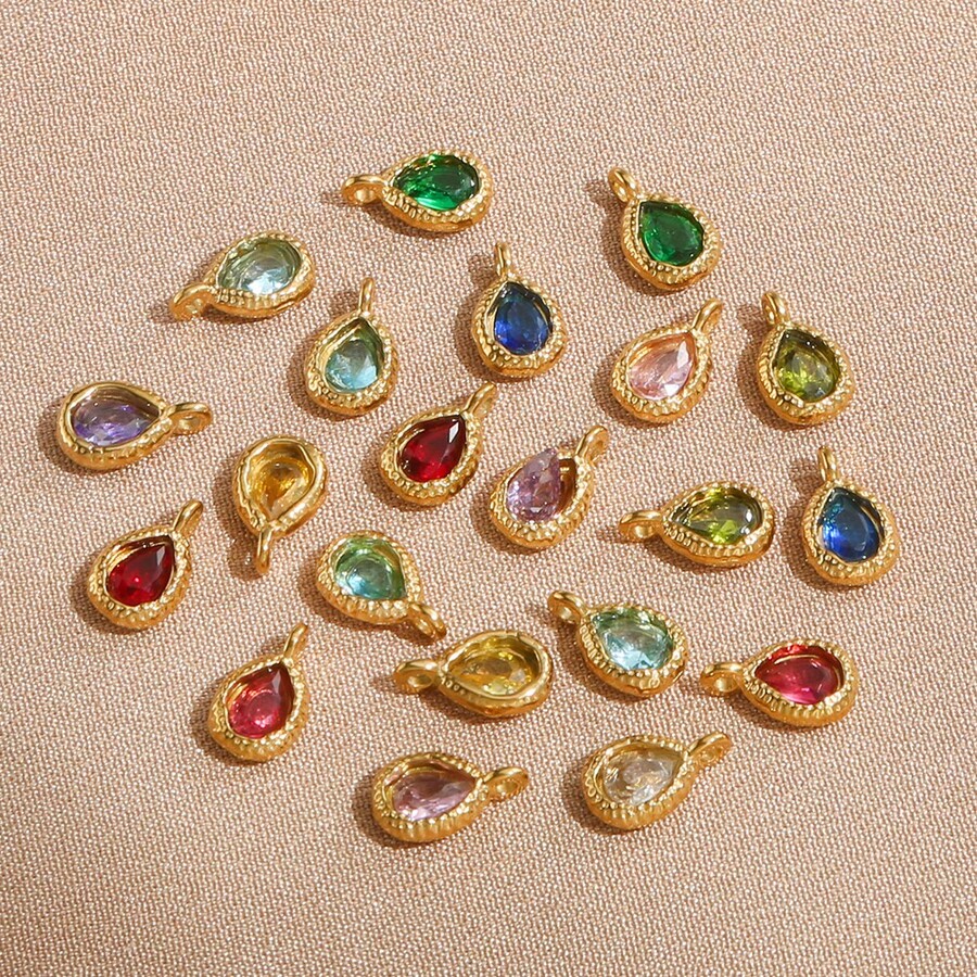 5个不锈钢金色多色玻璃水晶水滴吊坠，DIY耳环、手链饰品制作材料，女士饰品配件，DIY手工饰品 - 水滴吊墜 - 查看 1
