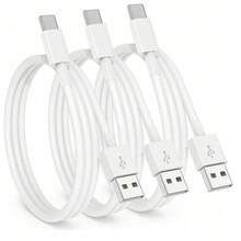 1~3 条 USB A 转 USB C 快速充电线，3 英尺/6 英尺长车载充电器 Type C 线，兼容 17 16 15 Pro/Pro Max/Plus，兼容三星 Galaxy S25 S24 S23 S22 S21 S20 S10 A55 A54 翻盖手机 - 白色 - 查看 2