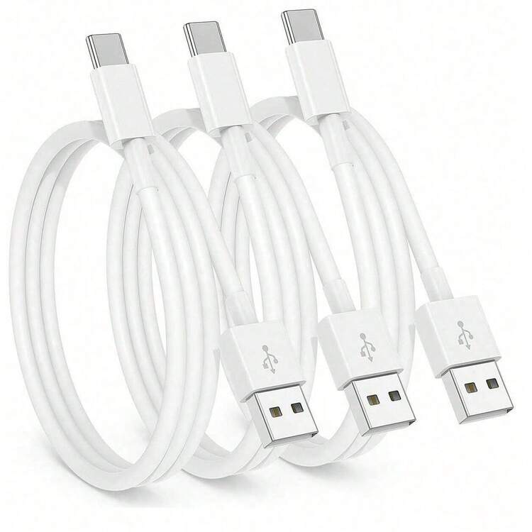 1~3pcs USB A To USB C Fast Charging Cable,Long 3FT/6FT Car Charger Type C Cable,Compatible With IPhone 17 16 15 Pro/Pro Max/Plus,Compatible WithSamsung Galaxy S25 S24 S23 S22 S21 S20 S10 A55 A54 Flip - White - View 1
