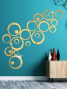 24 pièces Autocollants muraux ronds en acrylique miroir, Décalcomanies murales DIY, Convient pour la chambre, la salle de bain, la maison, le salon, le bureau, la décoration