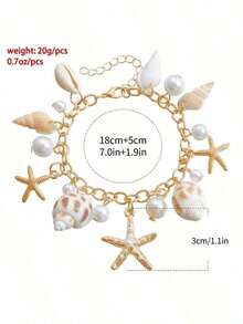1pc Bohemian Style Alloy & Pearl Ladies' Beach Bracelet With Seashells, Sea Snails And Starfishes, Summer - 1 cái - Xem 3