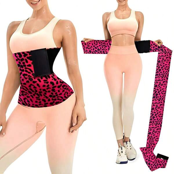 1 Stück magentafarbener Leoparden-Muster Elastische Taillengürtel, Damen Formwäsche Taillenmieder, Kompressionswickel Taillengürtel, Fitness-Übungszubehör, geeignet für Sport, Training, Yoga