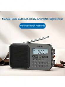 PHILIPS Altavoz de radio semiconductor portátil TAR6108 con botones digitales para selección directa de canales y búsqueda y almacenamiento automáticos de canales - Gris plateado - Ver 2