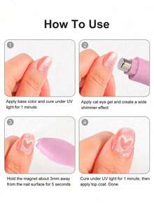 3D 心形指甲磁铁 3 合 1 猫眼效果双线月亮蛇图案法式指甲 UV 吸引力磁棒美甲工具适用于家庭 DIY 美甲沙龙，返校 - 彩色 - 查看 9